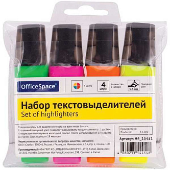 Набор текстовыделителей OfficeSpace 1-5мм 4шт.