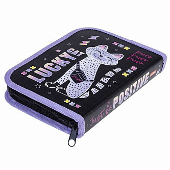 Пенал Hatber "Lucky Cat" 190х130мм, 1 отд, с откид.планкой, 3D ф