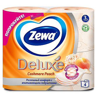 Туалетная бумага Zewa Deluxe Персик, 3 сл, 4 рул