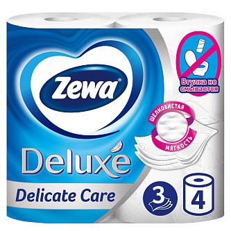 Туалетная бумага Zewa Deluxe Белая, 3 сл, 4 рул