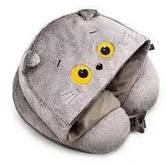 Игрушка мягкая Кот Басик подушка на шею с капюшоном, фото №1