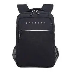 Рюкзак школьный Grizzly 2 отд черн светоотр/эл+свисток, фото №1