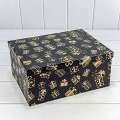 Коробка подарочная "Подарки " на черном 32*24,5*14,4 см 10-9, фото №1