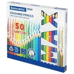 Карандаши цветные супермяг трехгр BRAUBERG MAX 50цв пл поддон 3,, фото №1