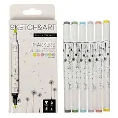 Набор марк акрил BV 6цв паст цв Sketch&Art водн осн пл бокс, фото №1