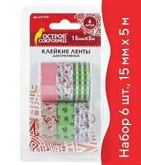 Клейкие ленты 15 мм х 5 м  набор 6 шт., ассорти №1, блистер, фото №1