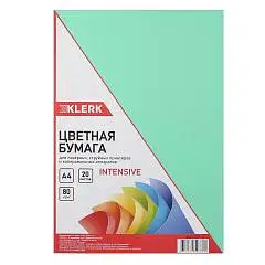Бумага цветная А4, 80 г/кв.м, 20л, интенсив, зеленый, фото №1