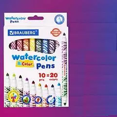Фломастеры двустор утолщ 10шт 20цв "BI-COLOR" BR "PREMIUM", фото №1