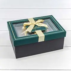 Коробка подарочная Черная с окошком 22,5*16*9,5 см 3-3, фото №1