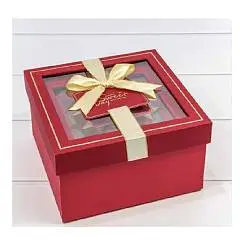 Коробка подарочная с окошком и бантом Красный 19*19*9,5 см 3-3, фото №1