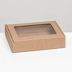 Коробка самосборная, бурая с окном, 21 х 15 х 5 см, фото №1