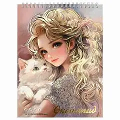 Скетчпад А5+ 185*250мм 30л 160г Блондинка с котенком греб, фото №1