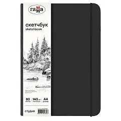 Скетчбук А4 80л Гамма "Студия" черный тв обл 140г, фото №1
